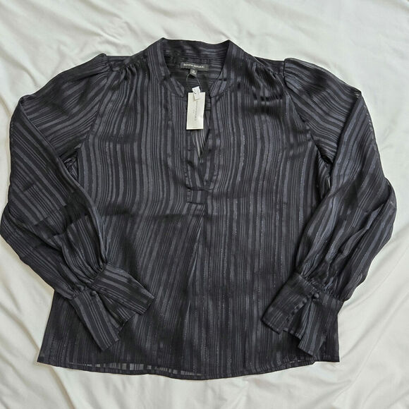 NWT Banana Republic Black Striped Sheer Blouse M Dark Romantic Whimsigoth Witchy - Picture 9 of 11